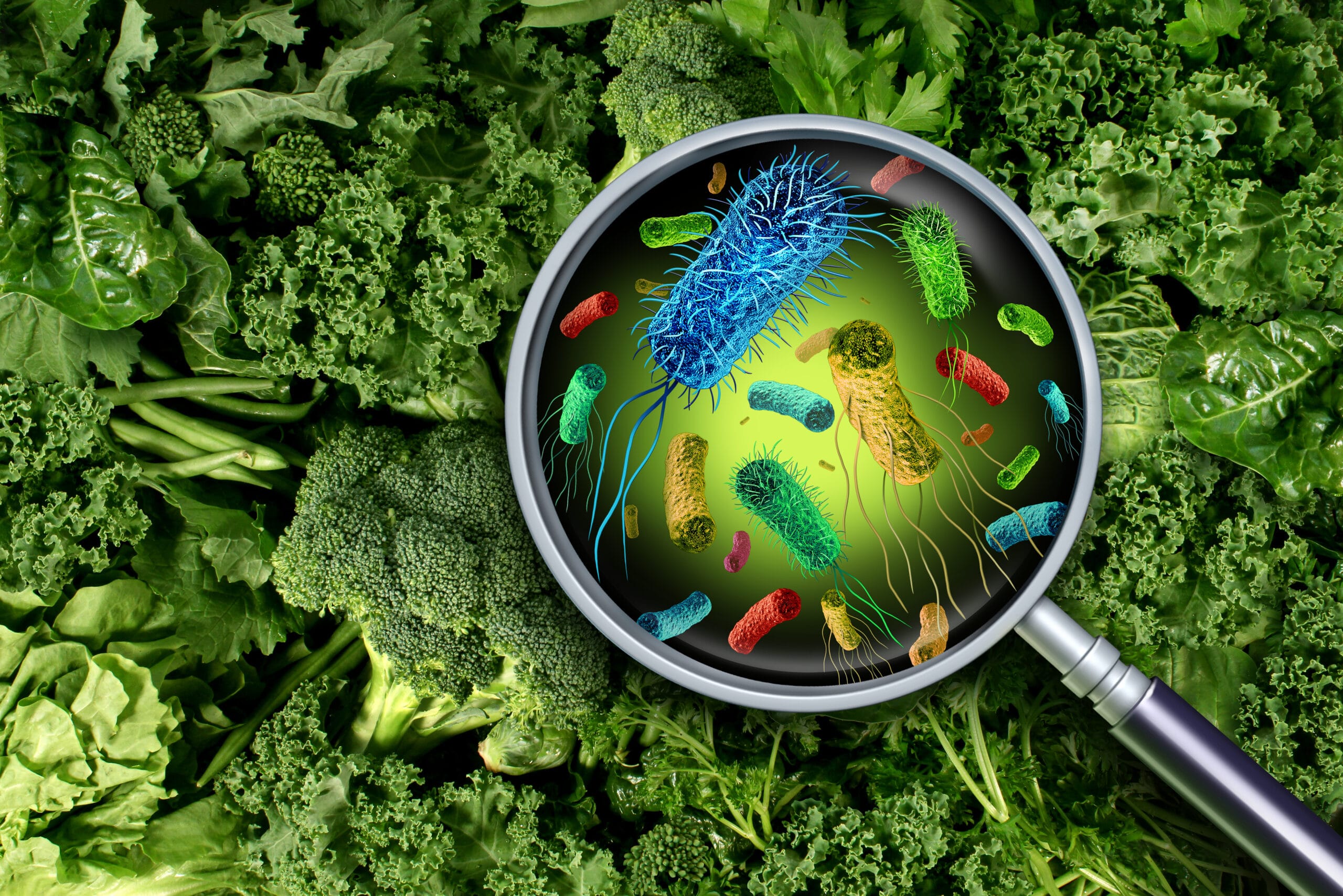 Microscope showing microbes infecting the vegetables