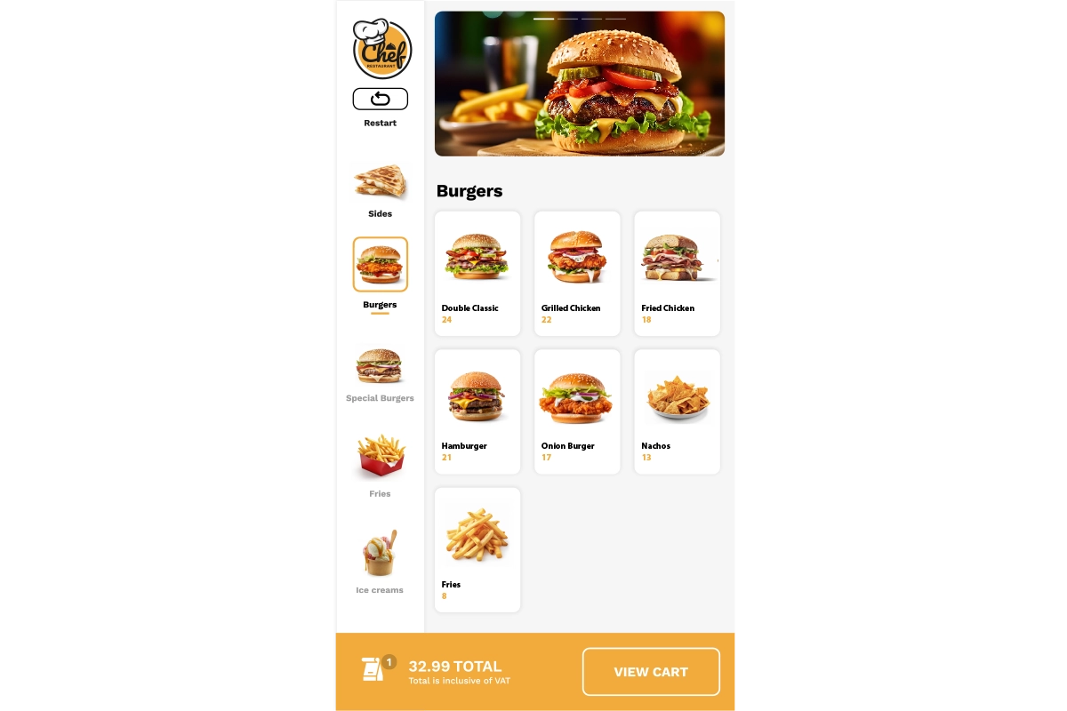 Self-service kiosk interface showing menu customization
