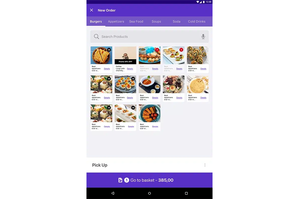 Restaurant manager using waiter app interface to track customer feedback and review responses
