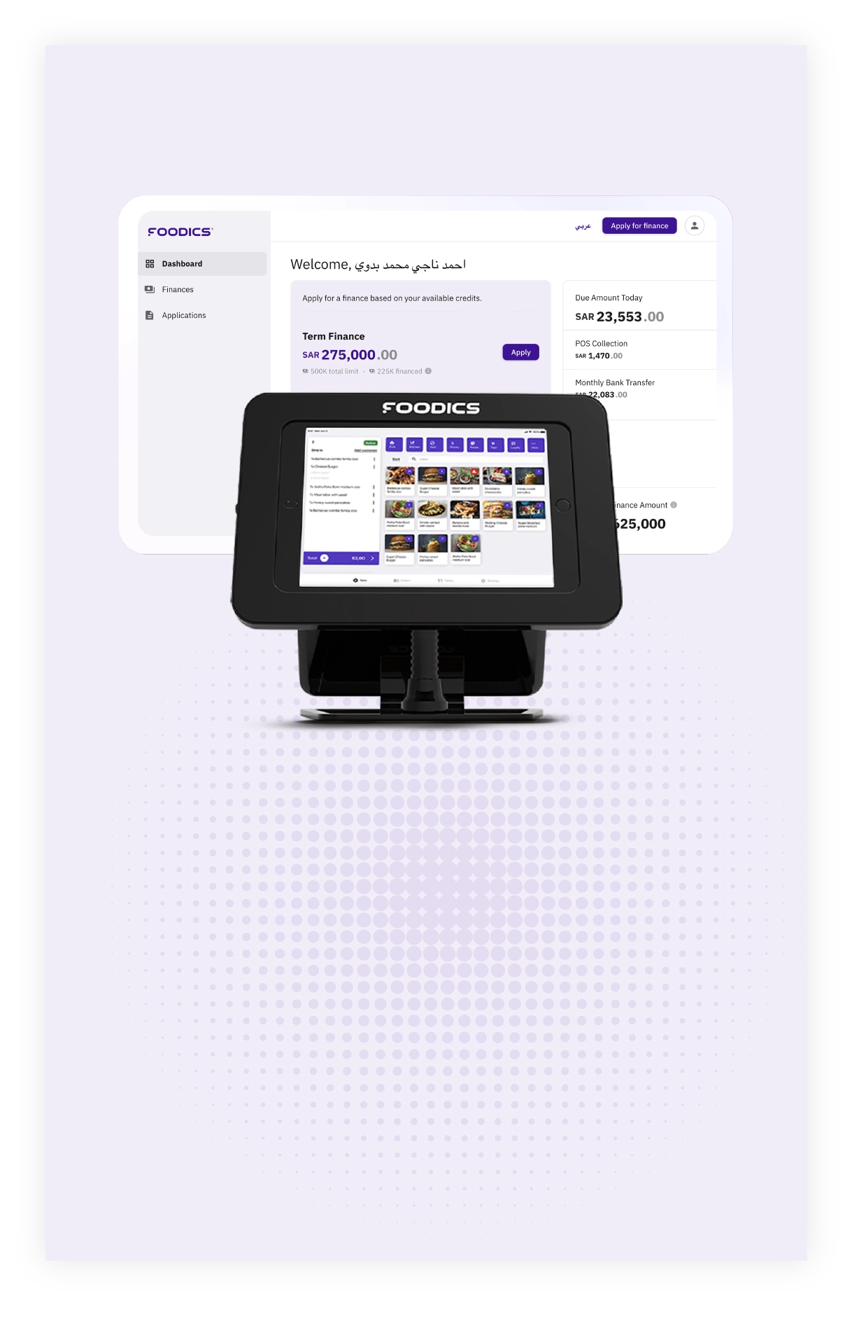 Foodics point of sale and capital dashboard.